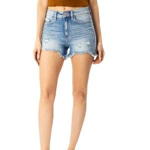 KanCan Hazel distressed frayed high rise stretch jean shorts size 25